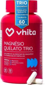 Vhita Magnesio Quelato Trio, Dimalato, Bisglicinato e Taurato, com Vitamina B6, 60 Cápsulas